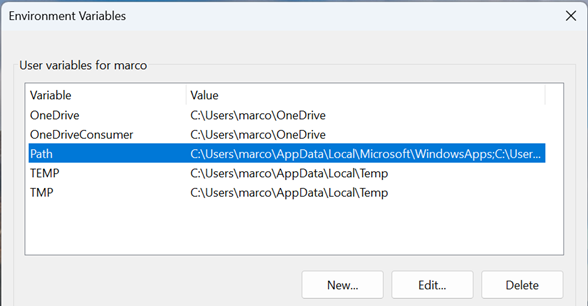 Editing user environment variables